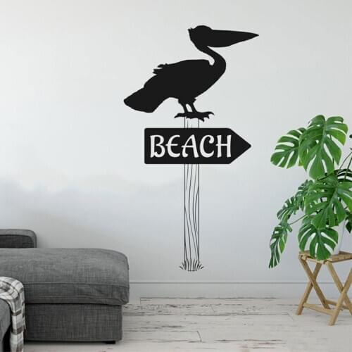 Tropical Pelican On Beach Sign Sea Post Wall Sticker Vinyl Home Decor Art Design Room Interior Decoration Decals Wallpaper 4582