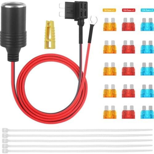 Jtron car cigarrete lighter socket Extension cord 1Meter 12v10A to fuse tap adapter for JP KR german brands car