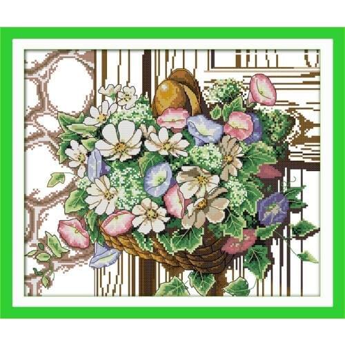 Everlasting Love The Blooming Flower Basket Chinese Cross Stitch Kit Ecological Cotton Printed 11 14CT DIY Christmas Decoration