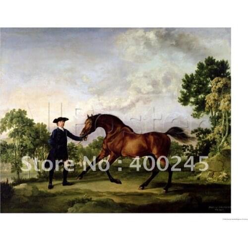 High quality George Stubbs paintings The Duke of Ancasters Bay Stallion "Blank " Held by a Groom hand painted