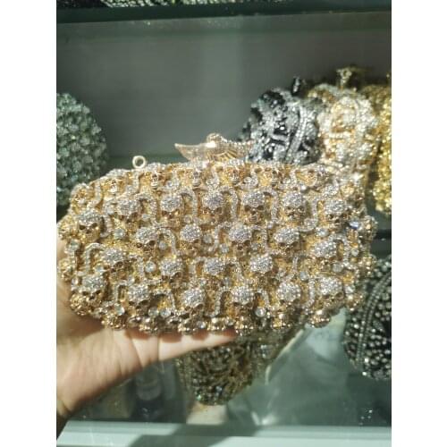 XIYUAN Skull Elegant Black/Gold/Silver Women Crystal Evening Handbags Clutch Purse Party Cocktail Rhinestone Minaudiere Handbag