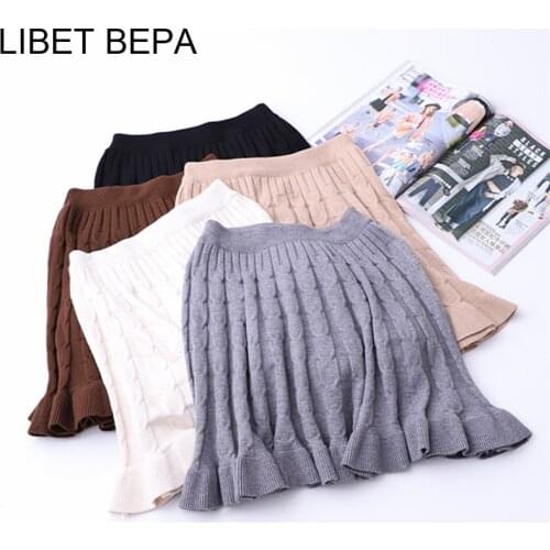 New 2021 Autumn Winter Women Skirt Vintage Fashion Elastic Knitting Ruffles Ball Gown Pleated High Waist Mini Skirt SK8202