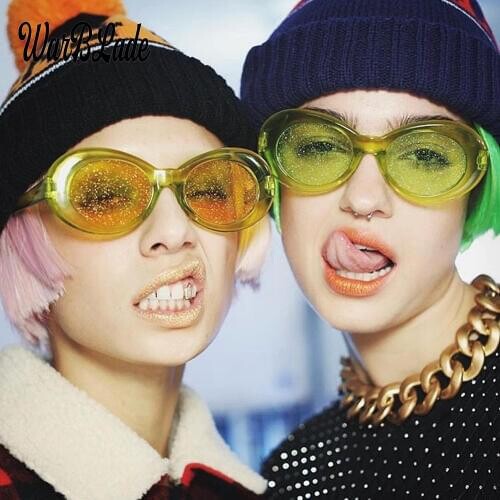 2018 Women Sunglasses Vintage Oval Glasses Glitter Lenses Eyewear for Men Brand Designer Candy Red Pink Yellow Sunglass