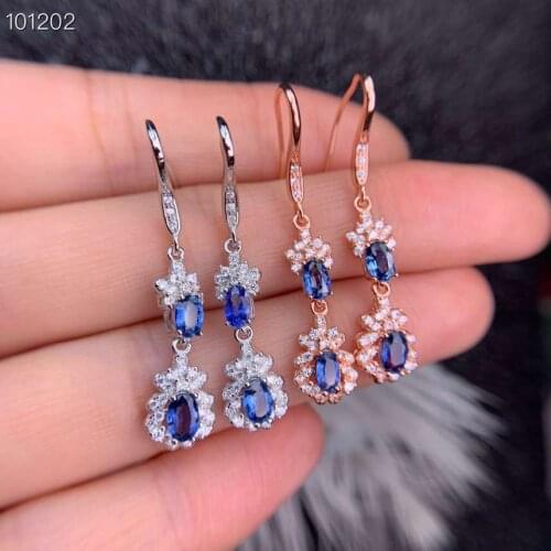 Fashion Lovely Tassels strand S925 silver natural blue sapphire drop earrings natural gemstone women birthday party gift jewelry