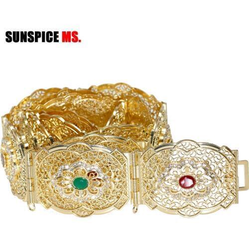 SUNSPICE-MS Elegant Gold Color Metal Waist Chain Belt for Women Morocco Caftan Wedding Body Jewelry Arabic Traditional Bijoux