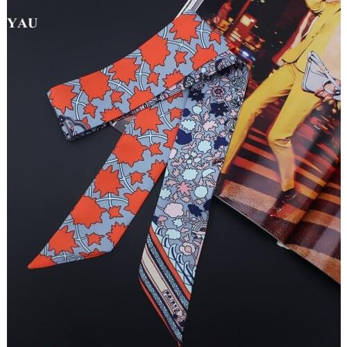 Brand 95cm*5cm Small Flower Printed Bag Strap Small Scarf Women Twill Silk Scarf Headband Long Scarves Bag Accessories Ribbon