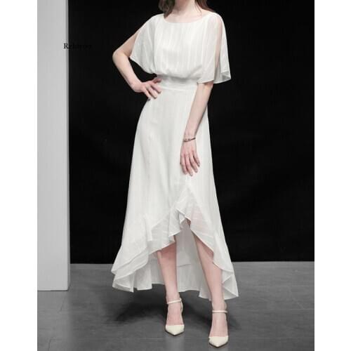 Women Elegant White Dress Festa High Quality Wedding Cocktail Party Robe Femme Asymmetrical Designer Chiffon Vestidos