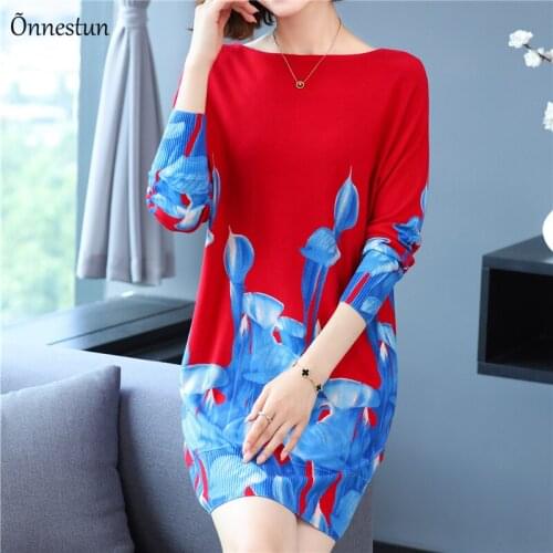 Print Long Sweaters Dress Autumn Spring Womens Clothing Long Sleeve Top Femme Pullover Plus Size Elasticity Sweater Women