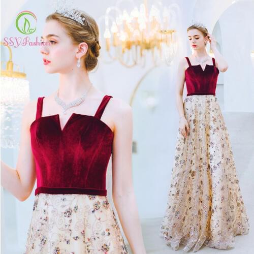 SSYfashion New Strap Sleeveless Lace Up Back Velour Floor Length Long Evening Dress Formal Party Gown Robe De Soiree