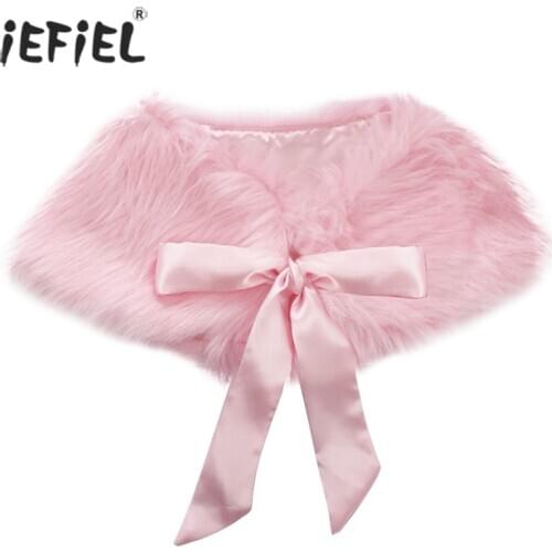 Winter Girls Formal Weeding Party Wraps Coat Kids Faux Fur Bolero Shrug Warm Jacket Cloak Princess Cape Toddler Dress Outwear