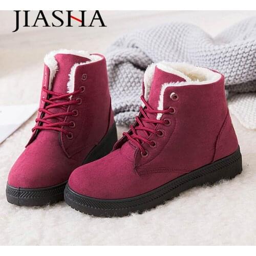 Winter boots women shoes 2021 heels snow boots women lace up flock women ankle boots warm fur plush Insole winter shoes woman