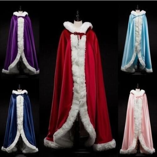 Winter Long Bridal Hooded Cloak Shawl Jacket Faux Fur Bride Cloak Shawl Cloak womens vintage fur cape wedding cloak