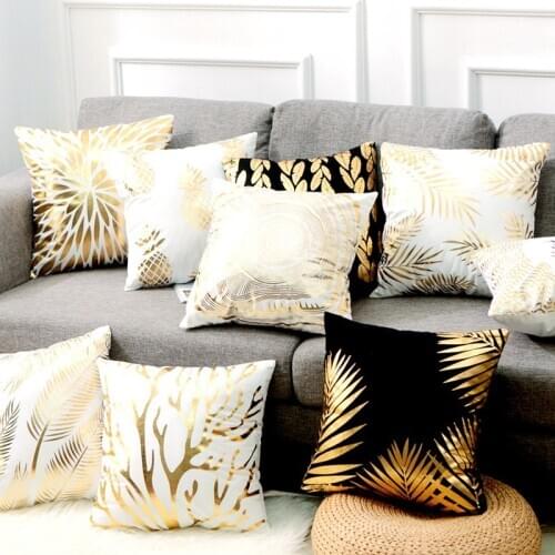 Golden Bronzing Pillow Super Soft Velvet Flamingo Pineapple Black Bronzing Cushion Sofa Car Pillowcase