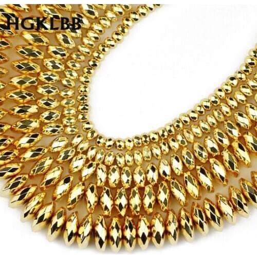 HGKLBB Gold Hematite beads Natural Stone 3/4/6/8/10mm Faceted Round Loose Spacer beads Jewelry Making bracelets Necklace DIY
