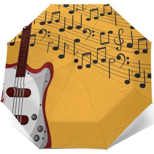 Wind Resistant Fully-Automatic Umbrella Bass Music Notes Rain 3 Folding Parasol Travel Car Umbrella