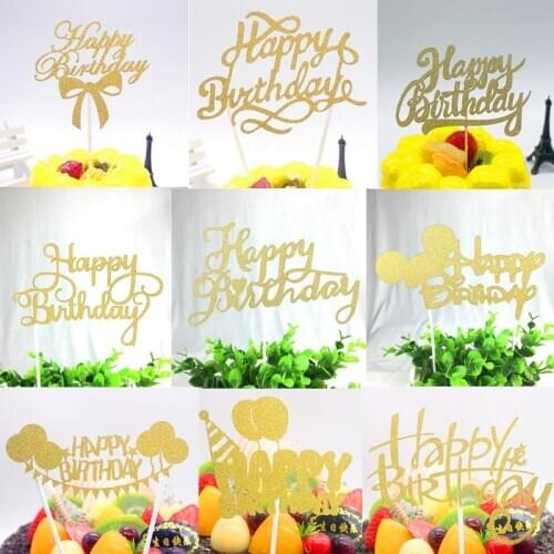 1pc Multi-color Cupcake Toppers Glitter Happy Birthday Cake Topper mini wedding cake design cake decorating cakes for kids