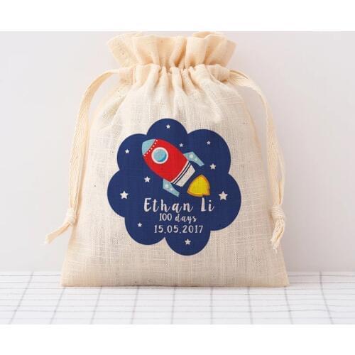 100pcs Personalized logo candy bag kids girl one birthday Drawstring bag custom boy baby shower favors gift bags