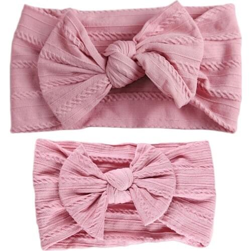2pcs Mom Mother & Baby Headband Kids Hair Bows Girls Hairband Parent-Child Hair Accessories Solid Elastic Head Bands Baby Turban