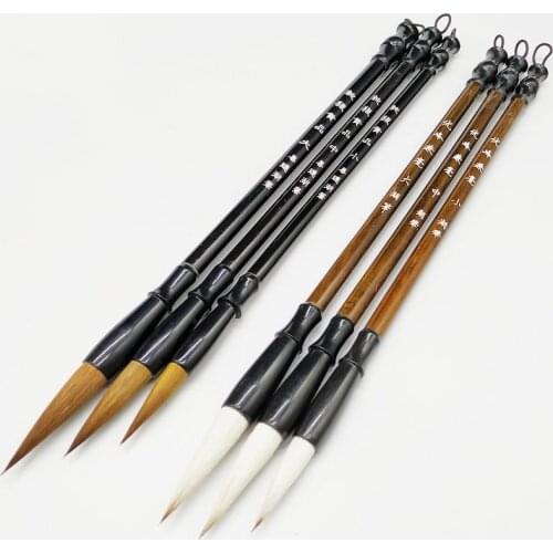 3 Pcs Memory Wooden Writing Brushes Pen Weasel Hair Traditional Ink Chinese Calligraphy Set Painting Drawing Festival Couplets