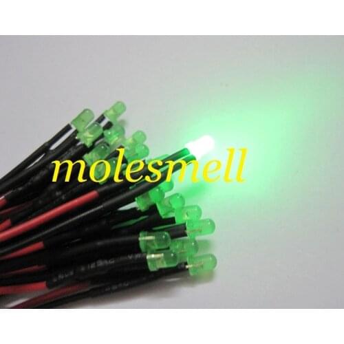 Free shipping 500pcs 12v diffused green LED Lamp Light Set Pre-Wired 3mm 12V DC Wired