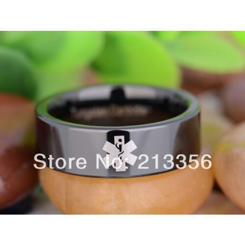 Free Shipping UK Russia Brazil USA Hot Selling 8MM Black Dome Medical Doctor Nurse Mens' Fashion Tungsten Carbide Wedding Ring