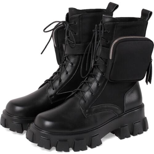 QZYERAI New style Genuine leather Martin boots Female boots Women boots The side bags black white cowhide Women shoes