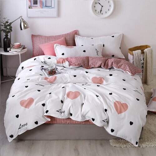 Denisroom pink Dot heart Printing Bed linens cute Bedding Sets bed duvet cover set kid quilt cover bed sheets GT41