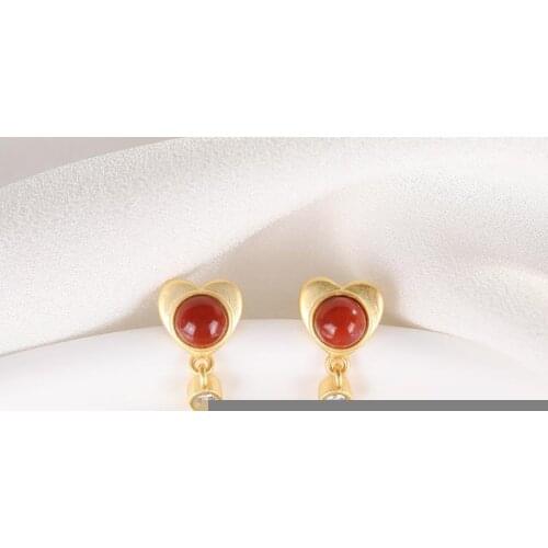 Long and Simple Hetian Gray Jade Earrings Womens Sterling Silver South Red Earrings Fairy Temperamental Simple Gold Plated Eard