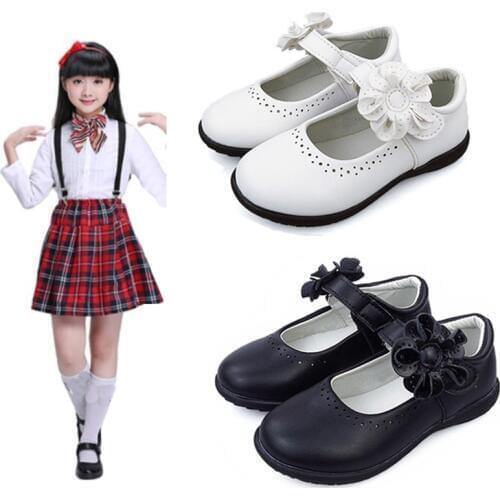 Teens Girls Show Princess Party Shoes For Girls Kids School Student Black White Dance Leather Shoes New 5 6 7 8 9 10 12 Years