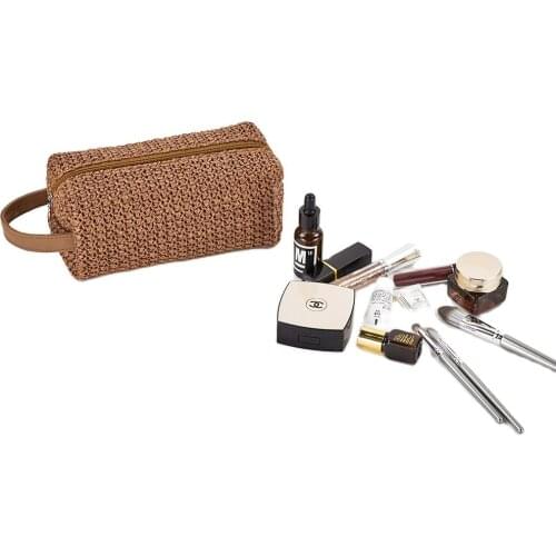 Women Toiletry Travel Bag PP Straw Make Up Bag Large Capacity Cosmetic Case Bag Waterproof Organizer Femail Toiletry Pouch