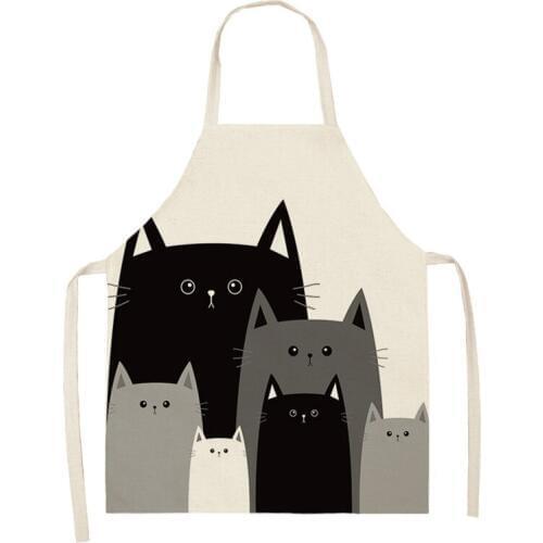 Black White Cat Printed Kitchen Aprons for Women Home Cooking Baking Waist Bib Cotton Linen Pinafore Aprons 66x47cm 47x38cm