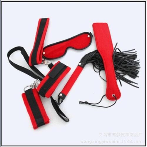 Hot Sale Red Adult Games Leather Set Collar Handcuff BDSM Nipple Clamps Clips Sex Accessories Flirting Love Sex Toy ST178