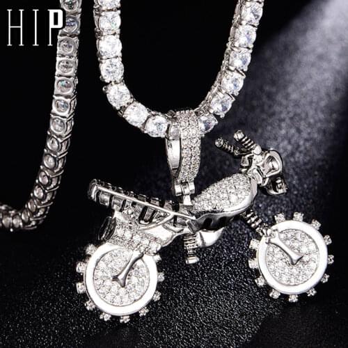 Hip Hop Bling CZ Motorcycle Iced Out Cubic Zircon Necklaces & Pendants For Men Jewelry Charm Tennis Chain