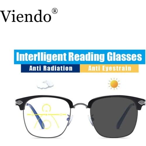 Ntelligent Multifocal Progressive Photochromic Reading Glasses Men Women Far Near Dual-Use Blue Light Blocking Optical Glasses
