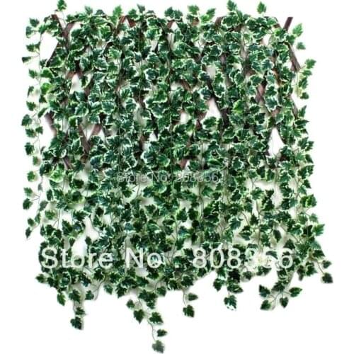 24Pcs 200cm/78.74" Artificial Green Begonia Red Maple Leaf Vines Simulation Ivy Rattan Wall Flower Leaf Vine Green Plant Cane
