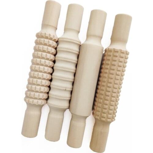 Pottery Wood Grain Roll Stick Pottery Clay Tool Stamping Printing Stripe/Lattice Tool Clay Board Forming Texture Embossing Tool