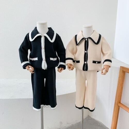 Girl Sets Children Clothing New Autumn Student Suit Knit Fashion Casual Cardigan Long Sleeve Sweater+ Trousers 2pcs Kids Outfits