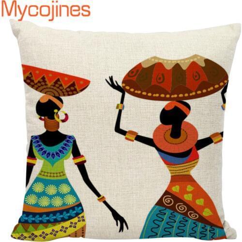 Colourful Pillows African Woman Girl Dancing Cushion Cover Africa Costume Culture Art Pillow Cover Decorative Linen Pillow Case