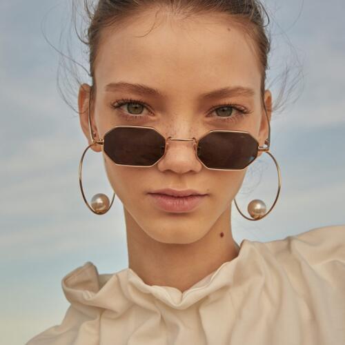 Square woman sunglasses fashion brand womens sunglasses vintage retro Metal frame sun glasses for man Hexagon UV400