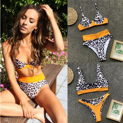 Summer Women Push-up Padded Bra Patchwork Bikini Set Ladies Sexy Leopard Swimsuit Triangle Swimwear Bathing Suit Beachwear
