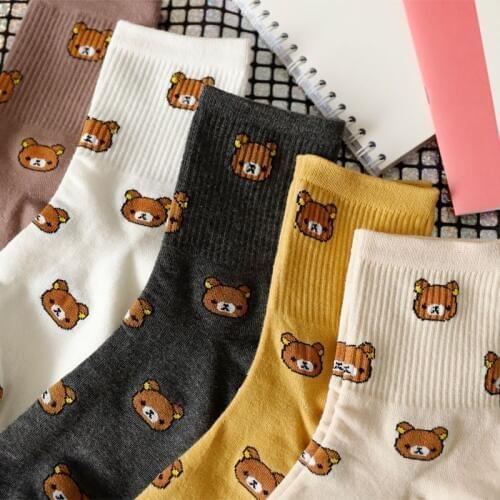 Fashion Cartoon Women Scoks Cute Kawaii Combed Cotton Mlticolor Socks Girls Funny Bear Lovely Animal Pattern Casual Sock носки