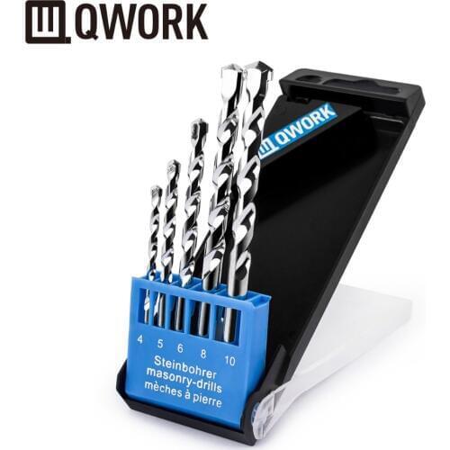 QWORK 5Pcs Masonry Drill Bit Set, Strengthened Carbide Tip, Chrome Plated For Concrete, Tile, Brick, Plastic & other masonry