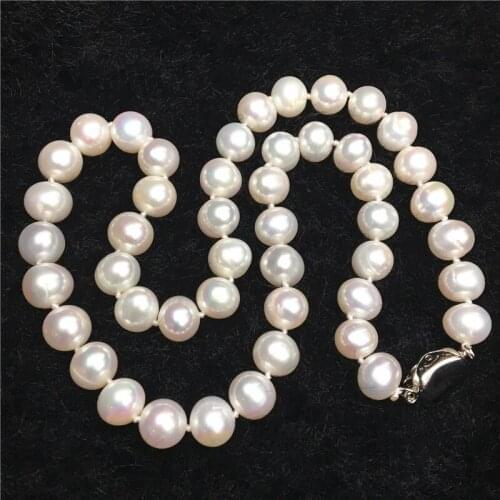New fashion DIY 9-10mm natural white freshwater cultured pearl perfect round beads necklace jewelry making 18inch MY2073