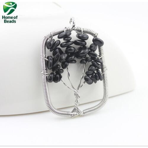 2020 New Fashion Wholesale handmade natural stone chips wishing tree pendant NSAP1002