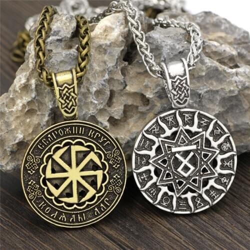 Viking Sun Stainless Steel Necklace Slavic Symbol Male Amulet Pendant Womens Vintage Jewelry Gifts With Twist Chain Black Rope