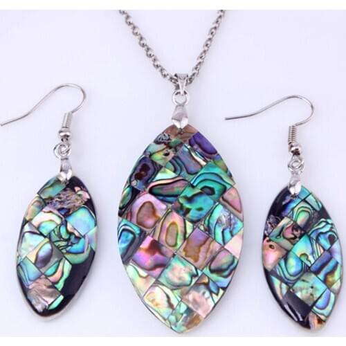 Kraft-beads Silver Plated Abalone Shell Marquise Shape Pendant Hanging Earrings Trendy Jewelry Sets