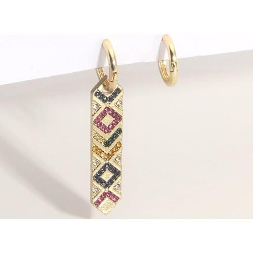 Geometric Asymmetrical Retro Earrings Female Inlaid with Colored Diamonds Small Iron Pieces Colorful Small Earrings Ethnic Style