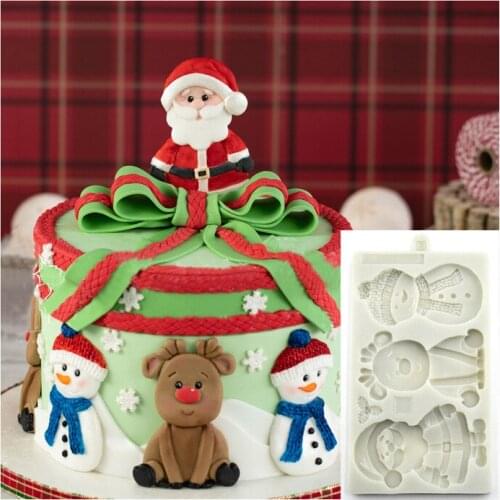 New Santa Snowman Christmas Flower Fondant Cake Silicone Mold Chocolate Mold Diy Baking Tools Christmas Cake Decors Party Tools
