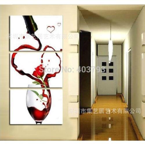 Modern abstract fashion oil painting on canvas 3P bar red wine glasses vertical paintings free shipping