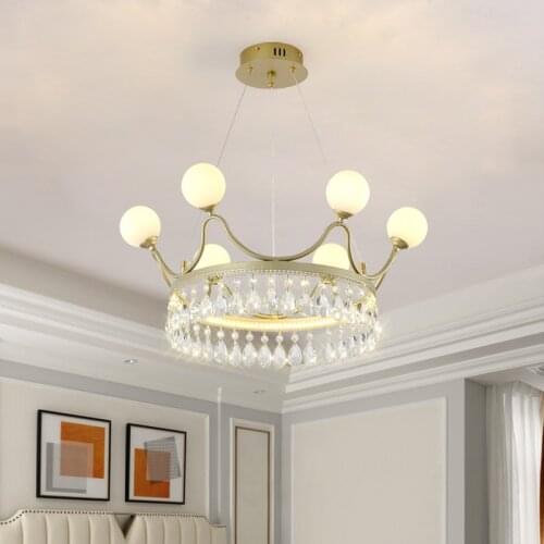 Modern Crown crystal chandeliers Parlor Dining Room Bedroom round chandelier G9 Matte Gold Cord Adjustable country style lamp